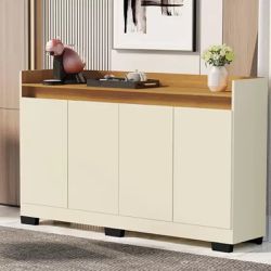 Aparador Buffet Real 4 Portas Pérola/Mel Moveis Pr... - Lojas Premium