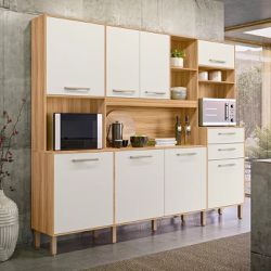 Cozinha Campacta 8 Portas 2 Gavetas Freijo/Off Whi... - Lojas Premium