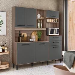 Armário de Cozinha 6 Portas 1 Gaveta Nature/Chumbo... - Lojas Premium
