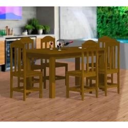 Mesa Com 6 Cadeiras de Madeira Maciça 135x75 Safir... - Lojas Premium