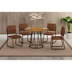 Mesa com 4 Cadeiras Napoli Base Omega Marrom Teixe... - Lojas Premium
