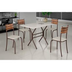Mesa de Jantar com 4 Cadeiras Atlanta Base Cabo Fr... - Lojas Premium