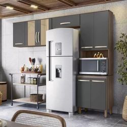 Cozinha Compacta 8 Portas Carvalho Nature Chumbo F... - Lojas Premium