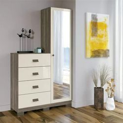 Cômoda Estilo 1 Porta 4 Gavetas com Espelho Castan... - Lojas Premium