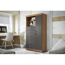 Cômoda Maraba 1 Porta 6 Gavetas Jatoba/Grafite San... - Lojas Premium