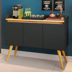 Aparador Buffet Gold 3 Portas Pes Palito Preto/Mel... - Lojas Premium