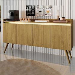 Aparador Buffet Gold 4 Portas Pes Palito Mel/Perol... - Lojas Premium