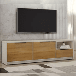 Rack Bancada Genova 180cm 2 Portas Off white/Cinam... - Lojas Premium