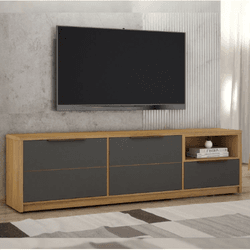 Rack Bancada Genova 180cm 2 Portas Cinamomo/Grafit... - Lojas Premium