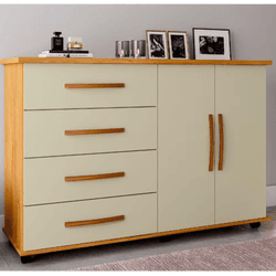 Cômoda Bali 2 Portas 4 Gavetas Mel/Perola Primus -... - Lojas Premium