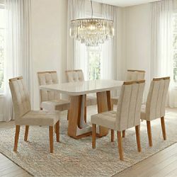 MESA SINTONIA AMENDOA OFF WHITE 1,70 6 CADEIRAS LU... - Lojas Premium
