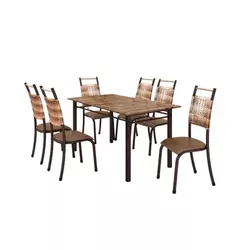 MESA CHICAGO C/6 CADEIRAS CARAMELO BASE PIAUI PINO... - Lojas Premium