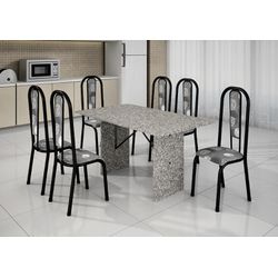 MESA ATENAS C/6 CADEIRAS BASE ACRE GRANITO OCRE BC... - Lojas Premium