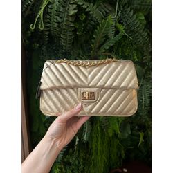 Bolsa Kiara Média Chevron Couro Metalizado Ouro Li... - Look My Bag
