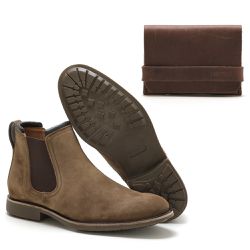 Botina Masculina Chelsea Vicent Camurça Taupe + Ca... - Look Stock