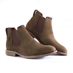 Botina Masculina Chelsea Vicent Camurça Oliva - Look Stock