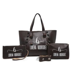 Kit Bolsa Sacola Lr + Nécessaire + Carteira - Café - Lorena Rodriguez