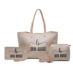 Kit Bolsa Sacola Quality Lr + Nécessaire + Carteira - Bege - Lorena Rodriguez