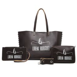 Kit Bolsa Sacola Quality Lr + Nécessaire + Carteira - Café - Lorena Rodriguez