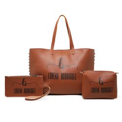 Kit Bolsa Sacola Quality Lr + Nécessaire + Carteira - Caramelo - Lorena Rodriguez