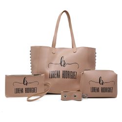 Kit Bolsa Sacola Quality Lr + Nécessaire + Carteira - Rosé - Lorena Rodriguez