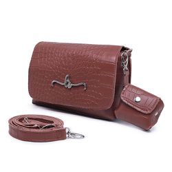 Bolsa Carteira Feminina Com Alça Café Croco - Lorena Rodriguez