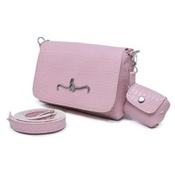 Bolsa Carteira Feminina Com Alça Rosa Croco - Lorena Rodriguez