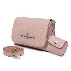 Bolsa Carteira Feminina Com Alça Nude Croco - Lorena Rodriguez