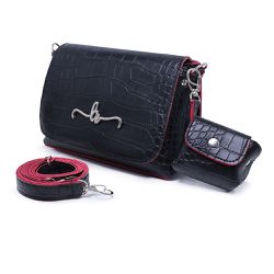 Bolsa Carteira Feminina Com Alça Preto com Vermelho Croco - Lorena Rodriguez