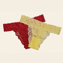 KIT DUO CALCINHA TANGA EM RENDA AMARELO/VERMELHO - Love Secret