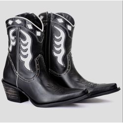 Bota Feminina Tucson - Couro preto e branco - REF.... - LUXURY COUNTRY WOMAN