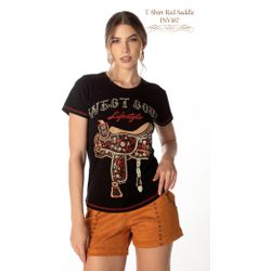 T-SHIRT PREMIUM RED SADDLE MOON HORSE - INV167 - LUXURY COUNTRY WOMAN