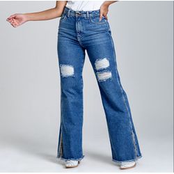 Calça Wide Leg Jeans Com Strass - BPL409 - LUXURY COUNTRY WOMAN