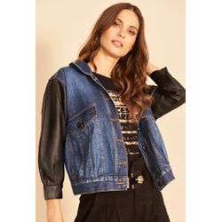 JAQUETA MANGA COURO -JEANS ESCURO - Ref: 822040109... - LUXURY COUNTRY WOMAN