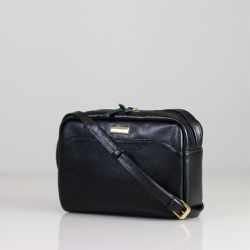 Bolsa Lizi Preto - Metal Ouro | Couro Legítimo - LUZZIÊ