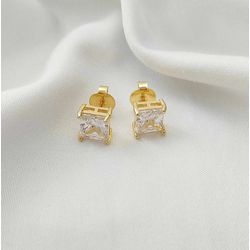 brinco solitário quadrado zircônia dourado - zisol... - Magnólia Elements 
