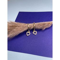 Argola pingente coração com Zirconias - 0035 - MarAmar Pratas e Semijoias 