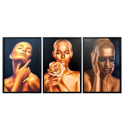 Trio de Quadros 60x40 Gold Woman - TQ6050-GW - Marcia Helena Decorações