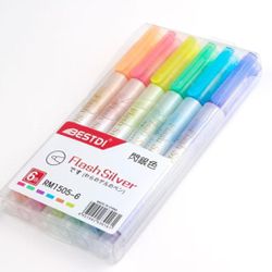 Marca-texto com Glitter 6 Cores - 035 - MARIE PAPELARIA FOFA