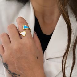 Anel gota azul e branco - 00096 - Mariana Bertoni Acessórios