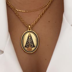 Colar Nossa Senhora Aparecida medalha - 00080 - Mariana Bertoni Acessórios
