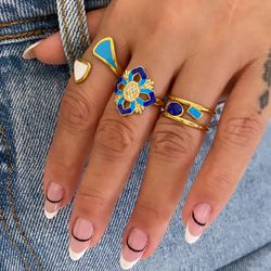 Anel duplo fio azul - 00098 - Mariana Bertoni Acessórios