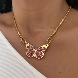 colar borboleta rosa - 000206 - Mariana Bertoni Acessórios