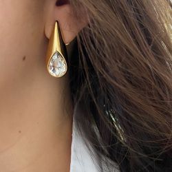 Brinco Gota de Zircônia em Banho Dourado - 00030 - Mariana Bertoni Acessórios