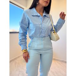 Camisa Cropped Ester Azul... - Marya Conceito