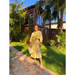 Saia Midi Cetim Liz Amarelo... - Marya Conceito
