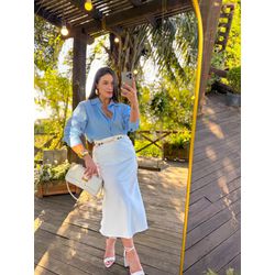 Saia Midi Cetim Liz Off White... - Marya Conceito