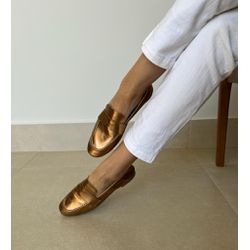 Mocassim Isla Feminino Comfort em Couro Bronze - 2... - MAXTHERAPY
