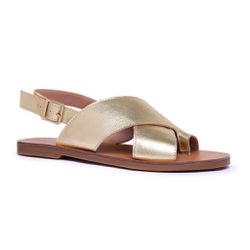 Rasteira Noah Couro Comfort Metalizado Ouro - 8600... - MAXTHERAPY