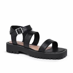 Sandália Flat Plataforma Tratorada Pamplona Preto ... - MAXTHERAPY